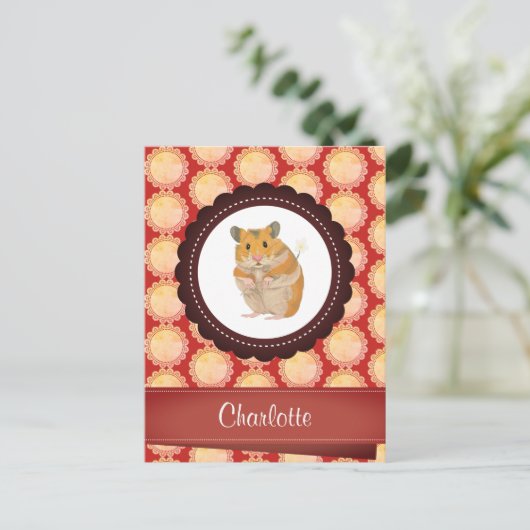 赤いハムスターを追加 ポストカード (スタンド正面)