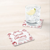 赤いハンドドローピザスペシャルデリバリーベビーシャワー スクエアペーパーコースター (インサイチュ)