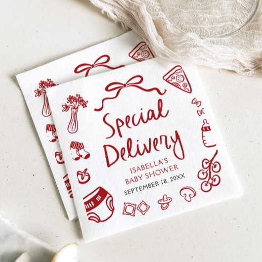 赤いハンドドローピザスペシャルデリバリーベビーシャワー スタンダードカクテルナプキン