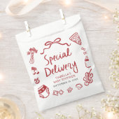 赤いハンドドローピザスペシャルデリバリーベビーシャワー フェイバーバッグ (クリップ留めされた状態)
