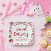 赤いハンドドローピザスペシャルデリバリーベビーシャワー ペーパープレート (パーティー)