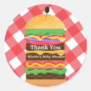 赤いハンバーガー 夏のバーベキュー パーティー 好きな柄 ラウンドシール