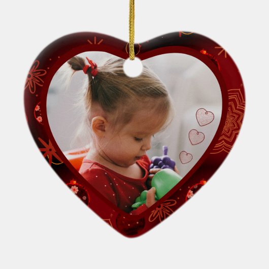 赤いハートおばあちゃんの写真 セラミックオーナメント (裏面)