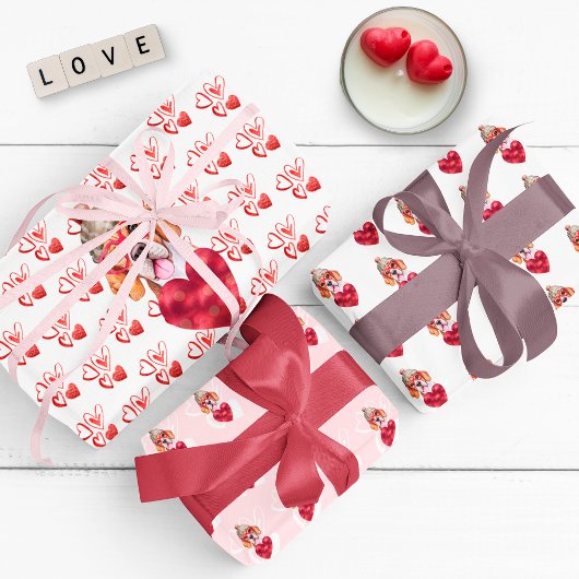 赤いハートおもしろいズビーグルドッグラバーバレンタインズギフト ラッピングペーパーシート