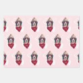 赤いハートおもしろいズベルネーズドッグラバーレンティーンズギフト ラッピングペーパーシート (正面2)