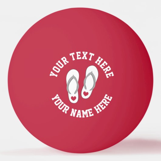 赤いハートおもしろいビーチスリッパのロゴテーブルテニス 卓球ボール (正面)