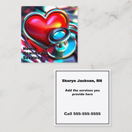 赤いハートおよびクローム聴診器ヘルスケア スクエア名刺 (正面/裏面)