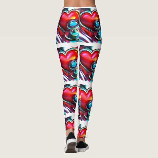 赤いハートおよびクローム聴診器ヘルスケア レギンス (裏面)