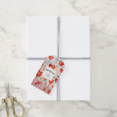 赤いハートお洒落の愛のパターン ギフトタグ (より糸付き)