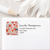 赤いハートお洒落ラブパターンアドレス ラベル (インサイチュ)