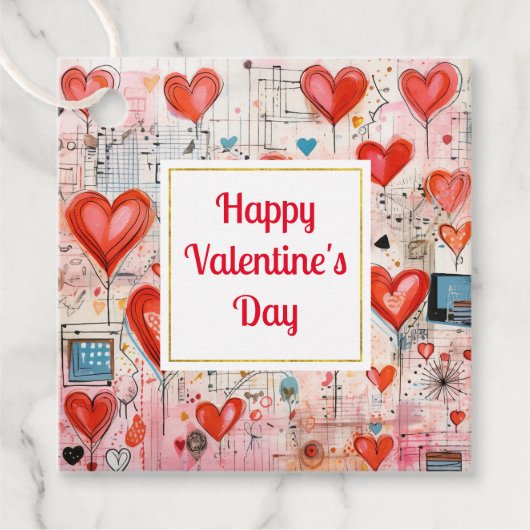 赤いハートお洒落ラブパターンバレンタインデー フェイバータグ (正面)