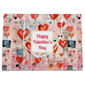 赤いハートお洒落ラブパターンバレンタインデー ラージペーパーバッグ (正面)