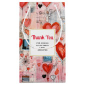 赤いハートお洒落ラブパターンパーティーありがとう スモールペーパーバッグ (裏面)