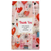 赤いハートお洒落ラブパターンパーティーありがとう スモールペーパーバッグ (正面)