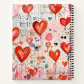 赤いハートお洒落ラブパターンモノグラム ノートブック (裏面)