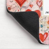 赤いハートお洒落ラブパターンモノグラム マウスパッド (コーナー)