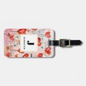 赤いハートお洒落ラブパターンモノグラム ラゲッジタグ (正面横)