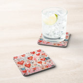 赤いハートお洒落ラブパターン コースター (右側)