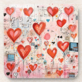 赤いハートお洒落ラブパターン コースター (正面)