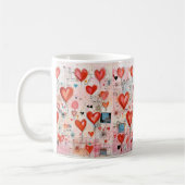 赤いハートお洒落ラブパターン コーヒーマグカップ (左)