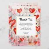 赤いハートお洒落ラブパターン サンキューカード (正面/裏面)