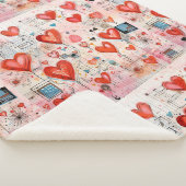 赤いハートお洒落ラブパターン シェルパブランケット (3/4)