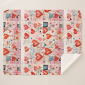 赤いハートお洒落ラブパターン シェルパブランケット (正面(横))