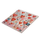 赤いハートお洒落ラブパターン タイル (側面)