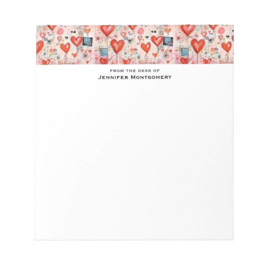 赤いハートお洒落ラブパターン ノートパッド (正面)