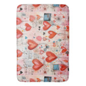 赤いハートお洒落ラブパターン バスマット (正面縦)