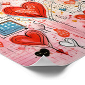 赤いハートお洒落ラブパターン ポスター (角)