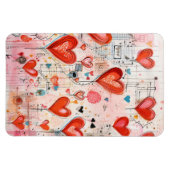 赤いハートお洒落ラブパターン マグネット (横)