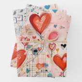 赤いハートお洒落ラブパターン ラッピングペーパーシート (インサイチュ)