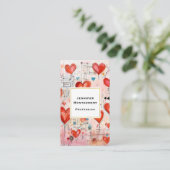 赤いハートお洒落ラブパターン 名刺 (スタンド正面)