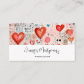 赤いハートお洒落ラブパターン 名刺 (正面)