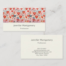 赤いハートお洒落ラブパターン 名刺
