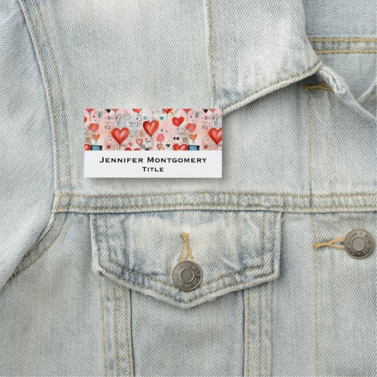 赤いハートお洒落ラブパターン 名札 (インサイチュ)