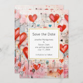 赤いハートお洒落ラブパタ結婚ーン セーブザデート (正面/裏面)