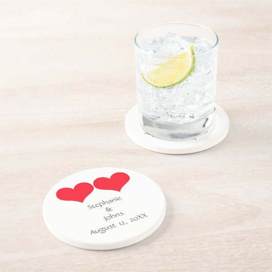 赤いハートかわいいカップル2023年結婚のバレンタインデー コースター (側面)