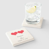 赤いハートかわいいカップル2023年結婚のバレンタインデー ストーンコースター (横)