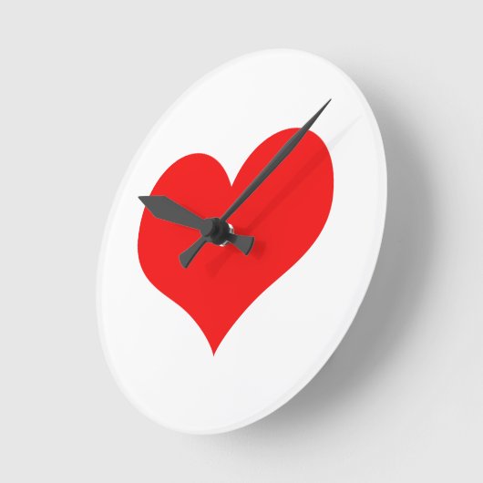 赤いハートがかわいいバレンタインデー 白 カスタムカラー ラウンド壁時計 (傾斜)