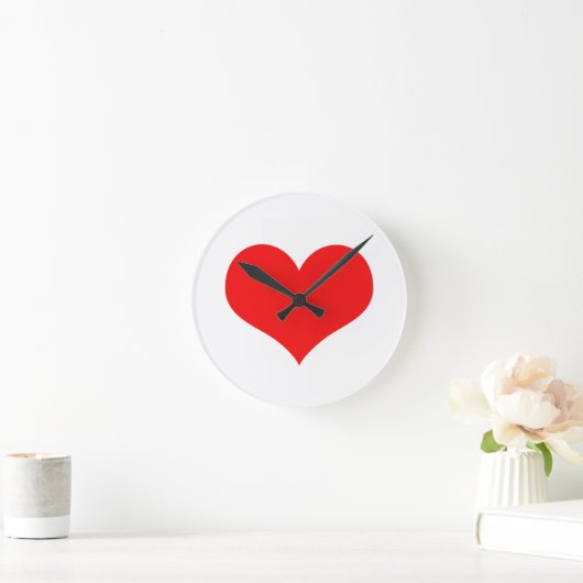 赤いハートがかわいいバレンタインデー 白 カスタムカラー ラウンド壁時計 (ホーム)