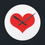 赤いハートがかわいいバレンタインデー 白 カスタムカラー ラウンド壁時計<br><div class="desc">白い背景に大きな赤いハートの模様がプリントされています。</div>