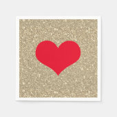 赤いハートがキュートなバレンタインデー ラスティックゴールドグリッター スタンダードカクテルナプキン (正面)