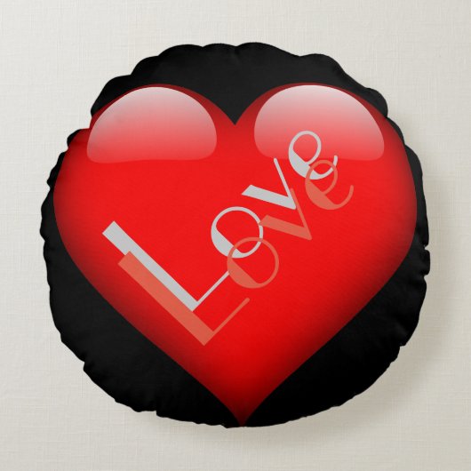 赤いハートが印象的なパリジェンヌの愛のウェディング ラウンドクッション (正面)