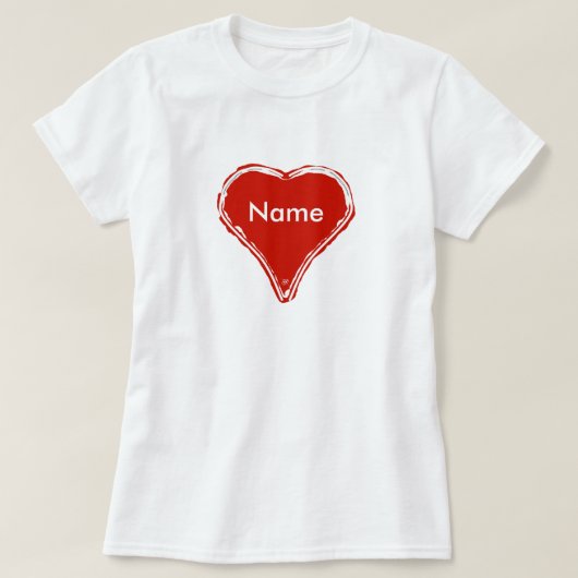 赤いハートが名前を待っている Tシャツ (デザイン正面)