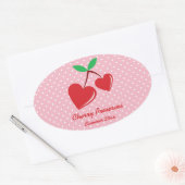 赤いハートさくらんぼはラベルの白を保持水玉模様 楕円形シール (封筒)