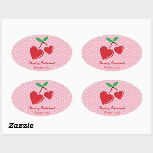 赤いハートさくらんぼはラベルの白を保持水玉模様 楕円形シール (シート)