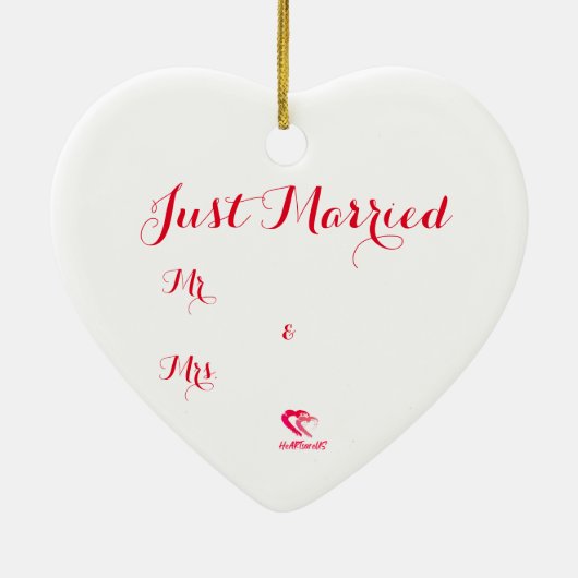 赤いハートたった今結婚しましたオーナメント セラミックオーナメント (裏面)