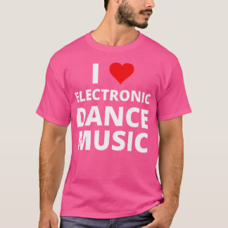 赤いハートでエレクトロニックダンスミュージックを愛する EDM Tシャツ